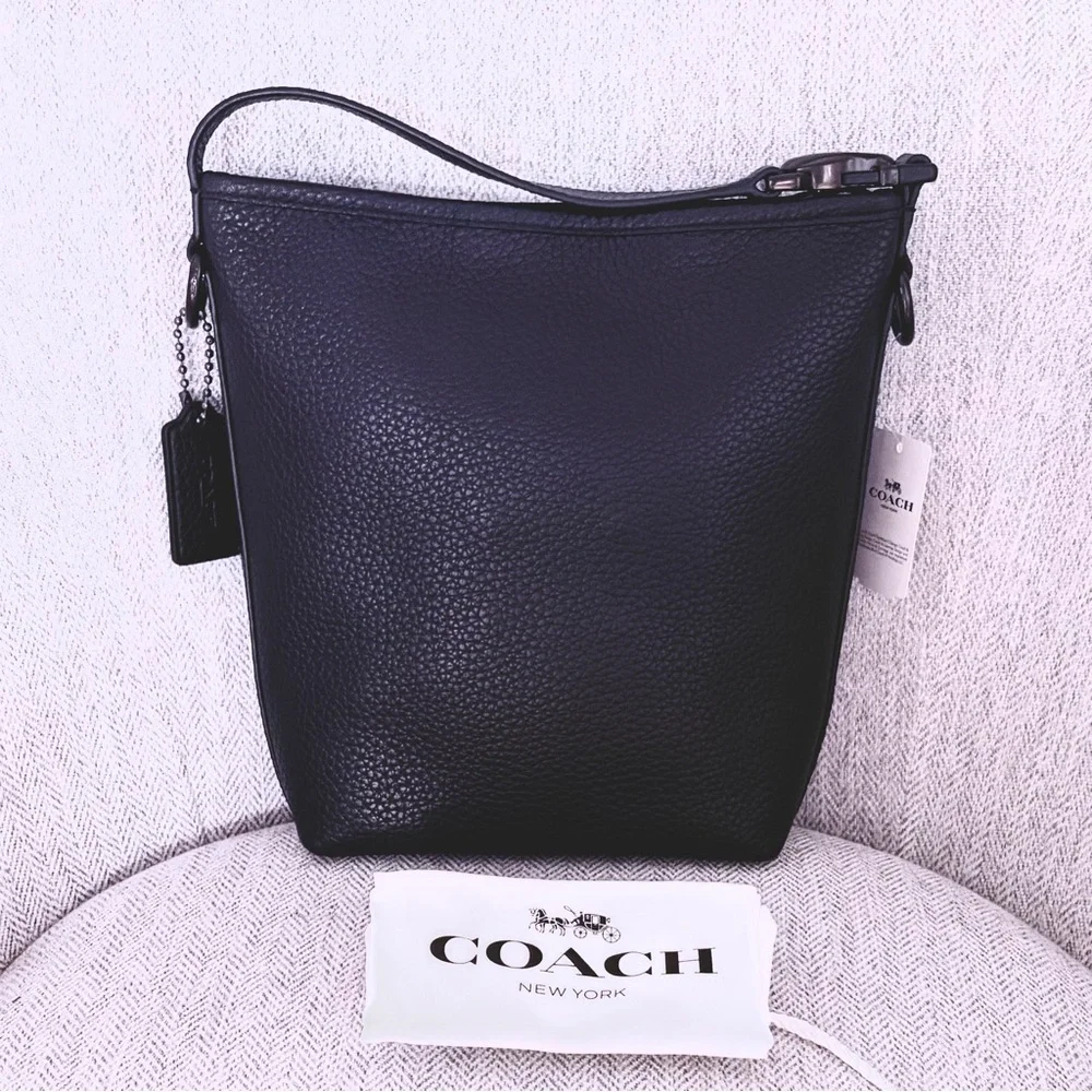 Coach Black Bucket Pebbled Leather Small Crossbody Bag Gun Metal